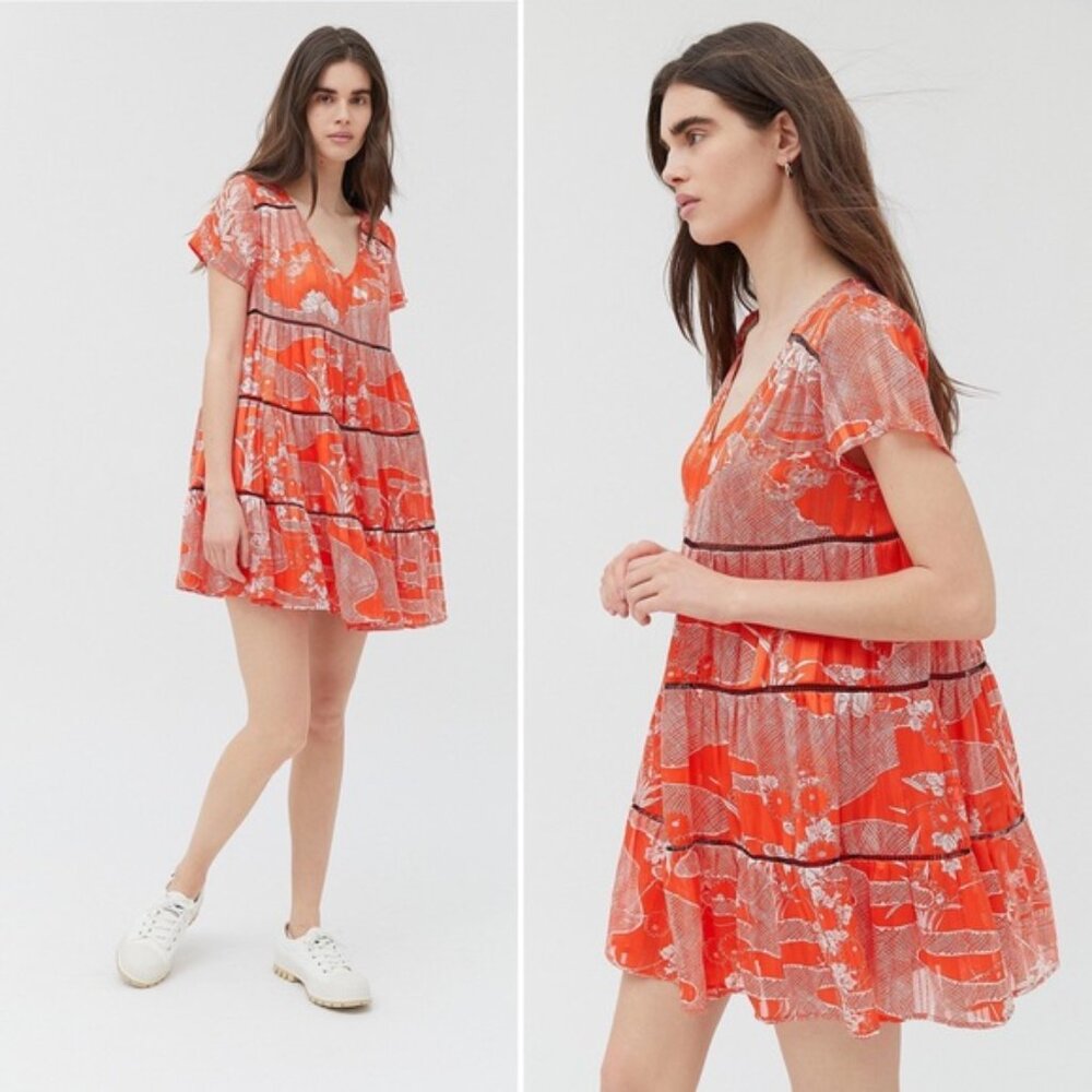 Urban Outfitters Floral Picnic Tiered Frock Mini Dress